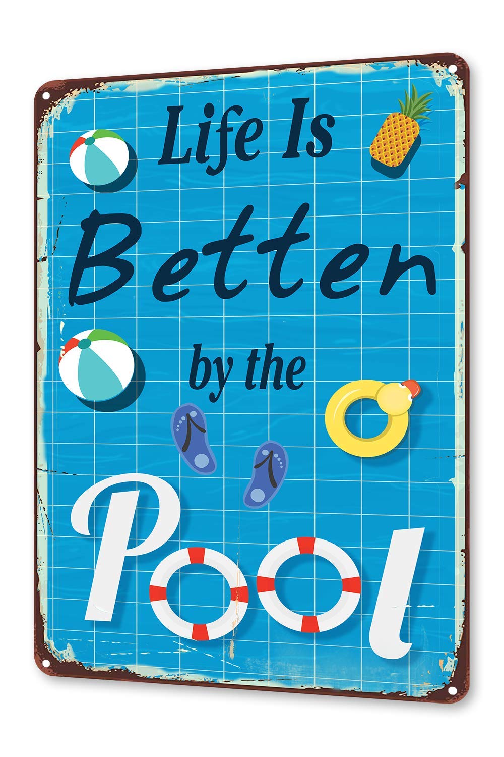 TINME Life is Better by The Pool Tin Sign Vintage Wall Decoration Backyard Patio Decor Swimming Pool Sign 12x8 Inch