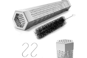 ALSISK Hexagon Pellet Smoker Tube,12 inch Stainless Steel BBQ Wood Pellet Tube Smoker for Cold/Hot Smoking,5 Hours of Billowing Smoke-for Any Grill or Smoker,with 2 S Shape Hooks+1 Cleaning Brush.