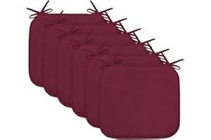 Turquoize Chair Cushion Pads with Ties Non Slip Honeycomb Memory Foam Seat Chair Cushion Pads Premium Comfort Memory Foam Chair Pads/Cushions Square 16" x 16" Seat Cover, 6 Pack, Burgundy