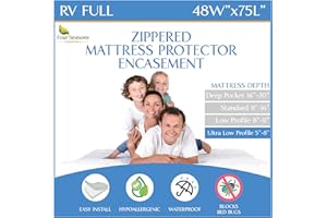 RV Short Full Mattress Protector (48” W x 75" L) Fits 5"-8" Depth - Waterproof Zippered Encasement - Fits Three Quarter 3/4 F