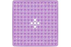 ENKOSI Square Anti Slip Shower Mat - 21x21 Clear Purple, Ideal for Elderly - No Slip, Nonslip