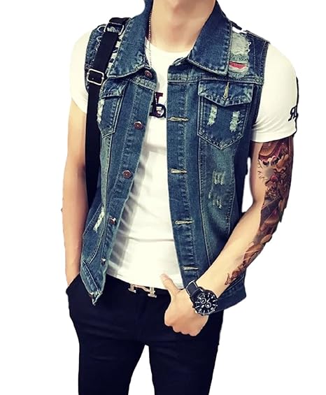 人気の日本の髪型 ユニークデニム ベスト メンズ