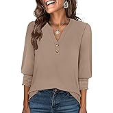 ANRABESS Womens Tops 3/4 Sleeve Henley V Neck Soft Blouses Dressy Casual Work Business Shirts 2026 Spring Fashion Clothes