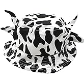Cow Print Bucket Hat with Cute Horn Ears Beach Sun Hat Summer Travel Sun Protection Fisherman Hat Both Men and Women Black