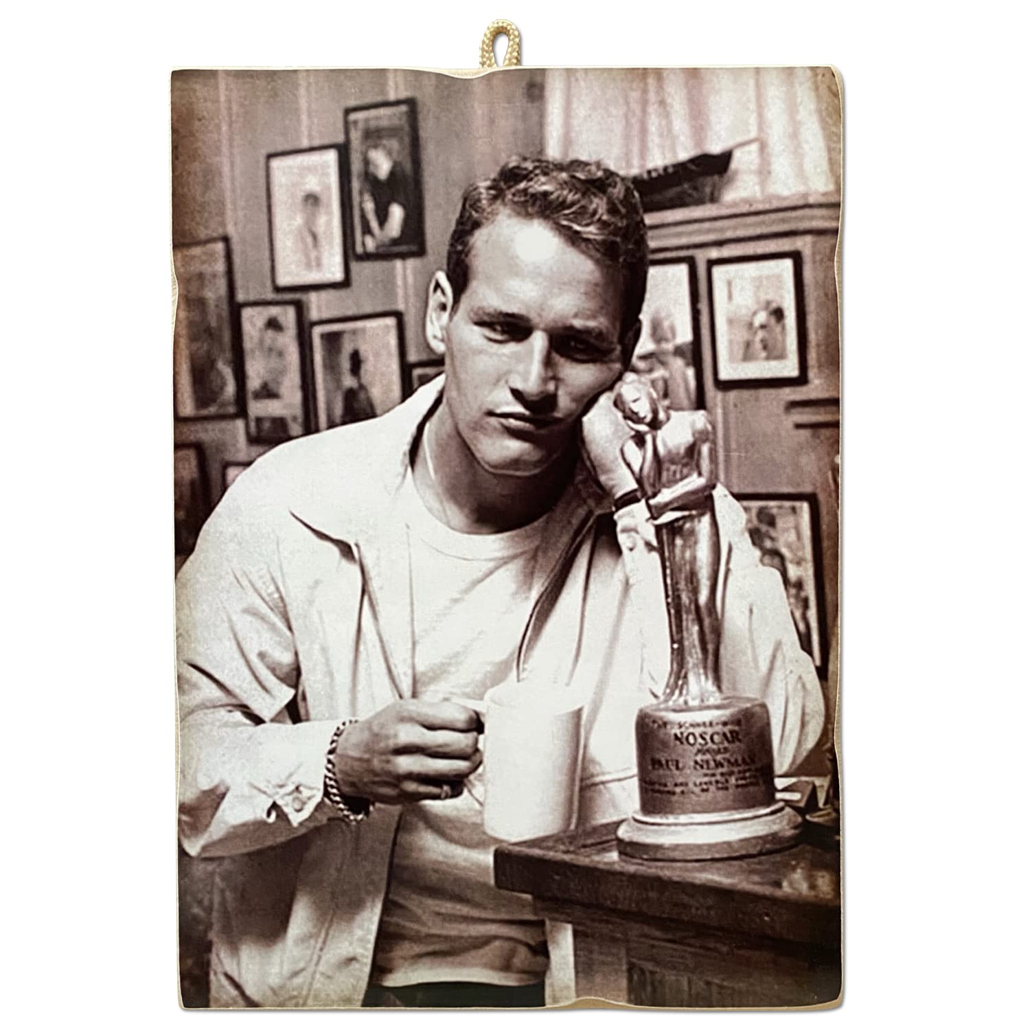 KUSTOM ART Vintage Style Picture Painting Series Actors & Coffee Paul Newman Print on Wood 18x25 cm.