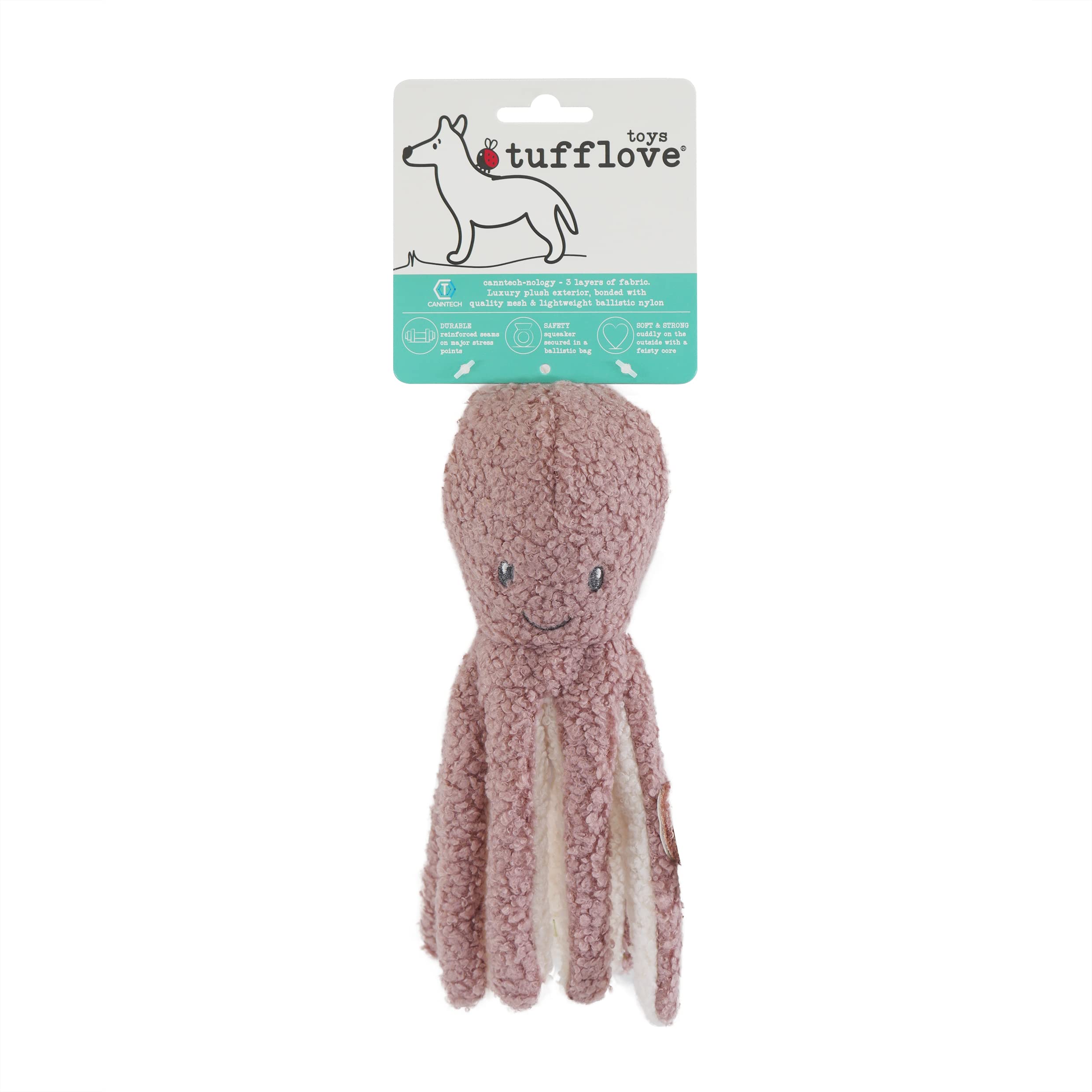 Tufflove Luxury Plush Octopus Toy for Dogs, Small, Tough Dog Toy, For Small to Medium Dogs and Puppies, Pink