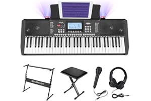 Starfavor 61 Key Electronic Keyboard Piano with LCD Display, Portable Electric Music Piano for Beginners Professions, include Z-style Stand, Bench, Microphone, Headphone, Keynote Stickers (SEK-561)
