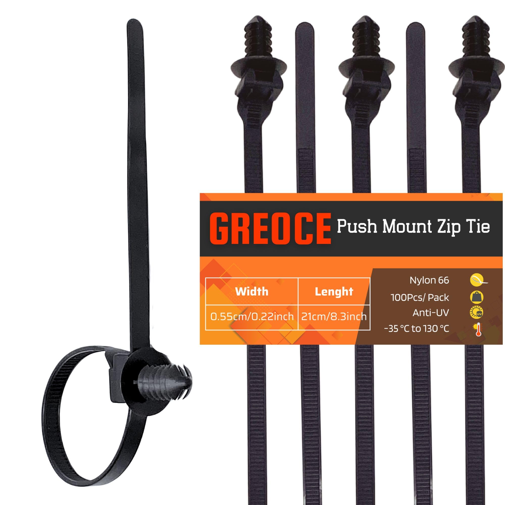 Photo 1 of 100PCS 8.3" Fir Tree Push Mount Zip Ties Heavy Duty Nylon Cable Ties, Cable Management Indoor Oudoor UV Resistant Self Locking for Automotive Wiring, Cars, Boats, Engine Bay Wire (BLACK, 8.3IN)