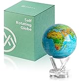 MOVA Self Rotating Globe, Ocean Blue Relief Classic (4.5") | solar powered globe, no batteries or cords, gift for geography lovers, premium kinetic display, office desk decor