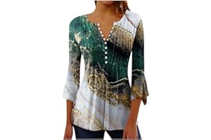 DOUBLELIFT Womens Tops 3/4 Length Sleeves Tunic Vintage Graphic Tees Boho Blouses for Women Casual Floral Print Womens Shirts