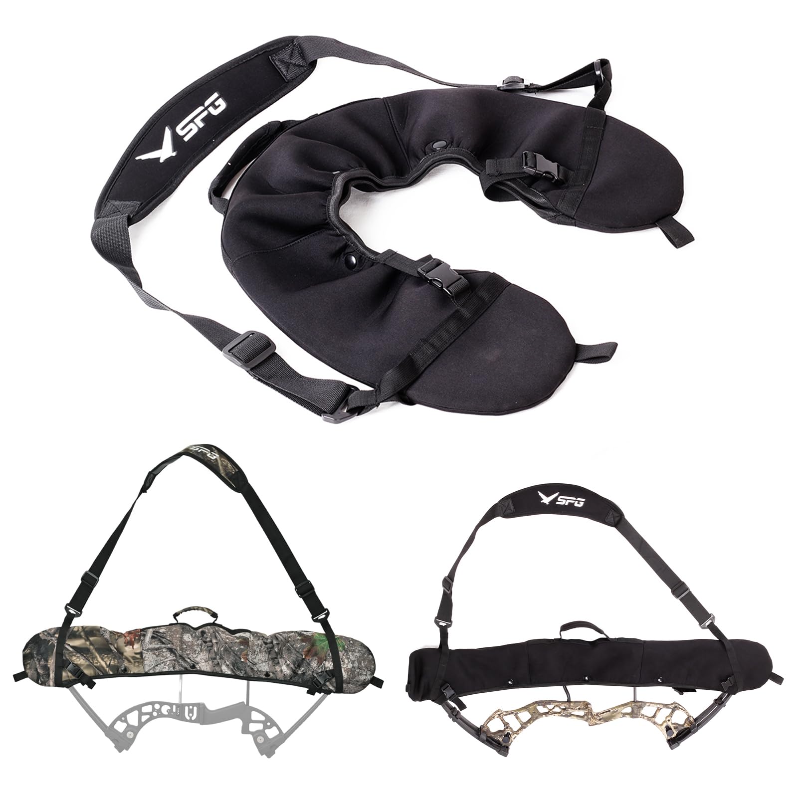 Photo 1 of FENJANER Archery Compound Bow Sling String Bow Carrier Compound Bow Cams Sling Case Carrying Shoulder Strap Holder for Outdoor Hunting