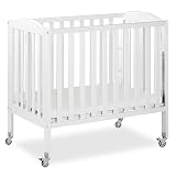 Dream On Me 3-in-1 Portable Folding Stationary Side Mini Baby Crib in White & Mattress, GreenGuard Gold & JPMA, Use as Changer & Playpen, Locking Wheels, 3 Mattress Heights, Extra Firm Mattress