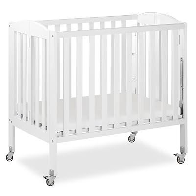 Dream On Me 3-in-1 Portable Folding Stationary Side Mini Baby Crib in White & Mattress, GreenGuard Gold & JPMA, Use as Changer & Playpen, Locking Wheels, 3 Mattress Heights, Extra Firm Mattress