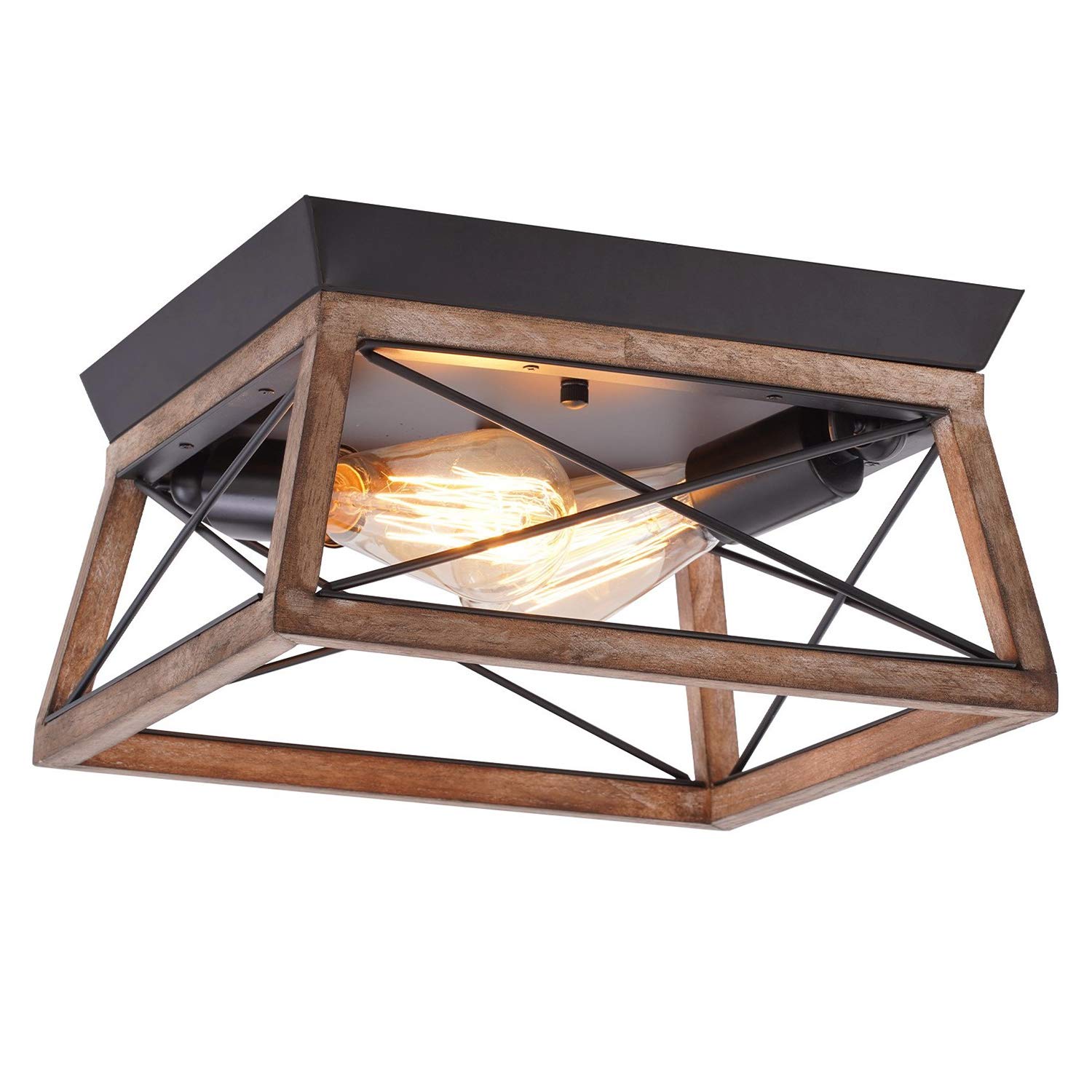 Buy Eyassi Wooden Flush Ceiling Light, 2 Lights Farmhouse Light