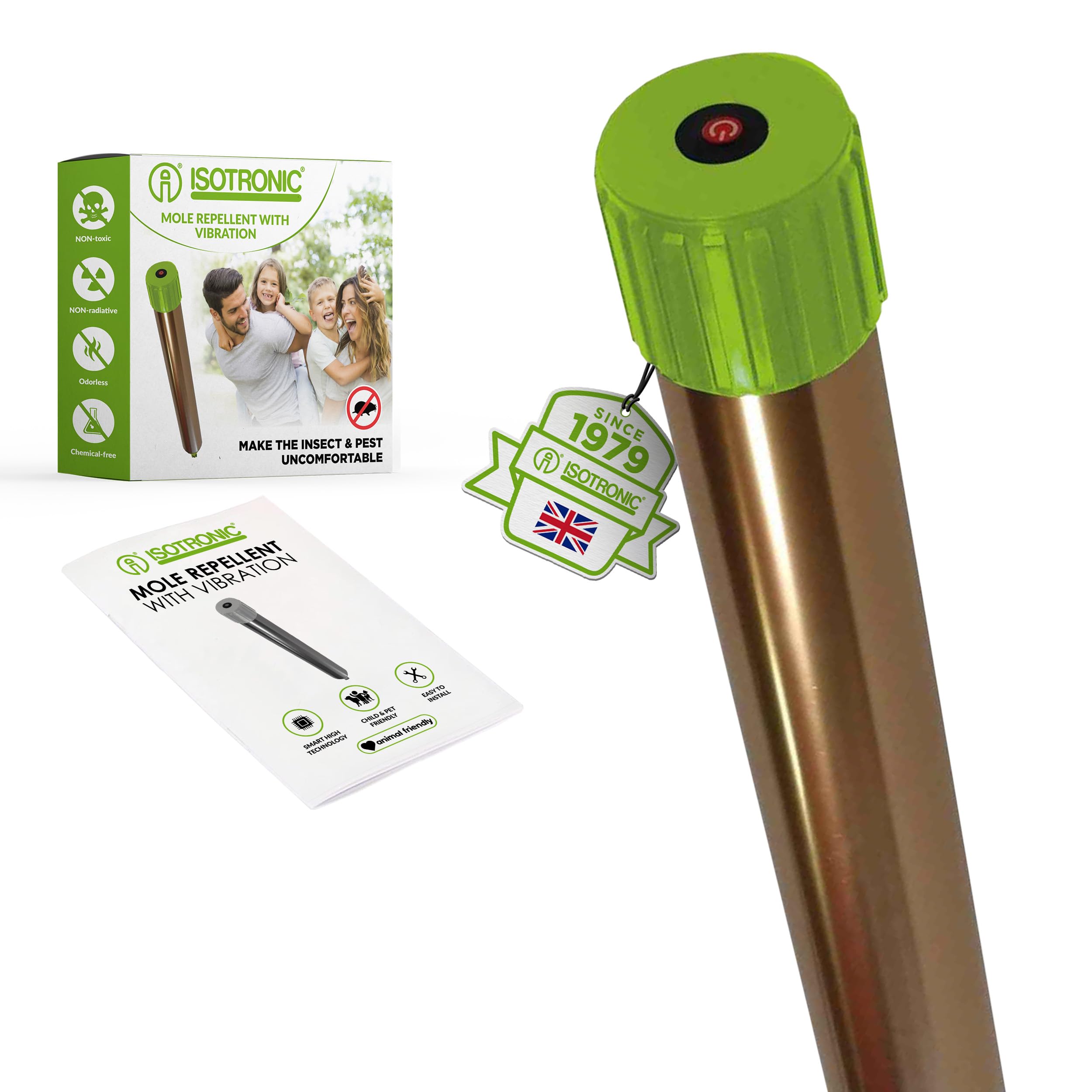 ISOTRONIC® Mole Scarer, Effective Vibrasonic Deterrent against Mole, Mouse, Rat, Ant, Vole, Snake - High Frequency Outdoor Repeller