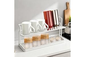 Earssa Bottle Drying Rack Water Cup Storage Drying Rack with Drain Tray Mug Organizer for Kitchen Bottle Rack with 2 Tiers (W