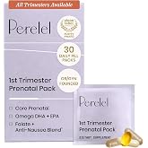 Perelel 1st Trimester Prenatal Vitamins for Women, Folate, Omega 3, Iron | Nutritional Support for Early Pregnancy, Vitamin D, Iron, &amp; Ginger, Soy &amp; Gluten Free, Non-GMO, 30 Daily Pill Packs