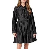 Amazon Essentials Women's Fit and Flare Denim Chambray Long-Sleeve Tiered Shirtdress