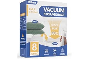 X HOME 8 Pack Jumbo Vacuum Storage Bags, 80% Space Saver Vacuum Seal Bags for Clothing Bedding, Blankets, Comforters, Duvets, Quilts, and Pillows, Vacuum Compression Bags with Travel Hand Pump