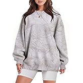 Eutten Womens Camo Sweatshirt Maple Leaf Print Oversized Camo Crewneck Sweatshirt Fleece Pullover Hoodies Long Sleeve