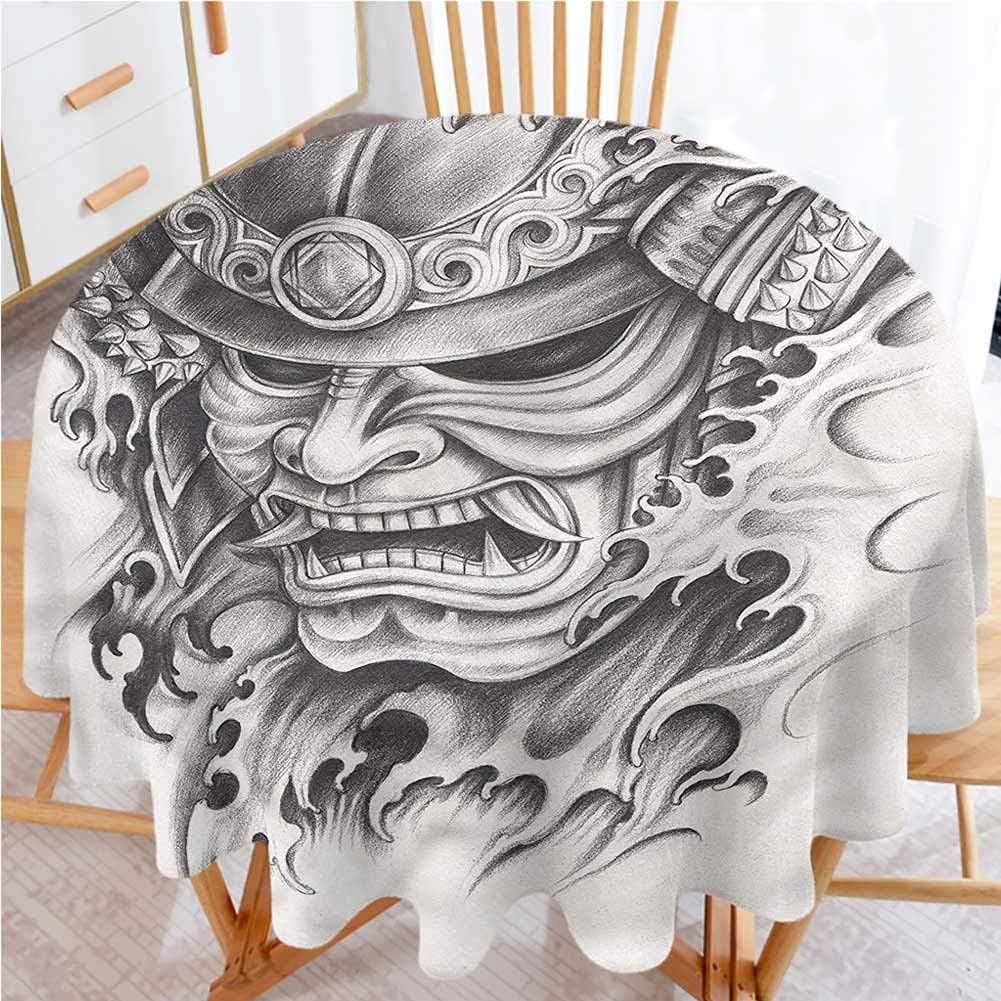 shirlyhome Outdoor Table Cloth Waterproof Kabuki Mask Decorative Round Tablecloth Warrior Samurai Art (Diameter 60")