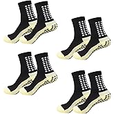 Spreezing Grip Socks Soccer Men's Non Slip Soccer Socks for Kids Pilates Socks Men Women 4Pairs