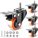 2 Inch Caster Wheels, Threaded Stem Casters Set of