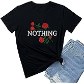 BLACKMYTH Women Summer Nothing Rose Print Short Sleeve Top Tee Graphic Cute T-Shirt