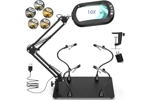 Drdefi Helping Hands Soldering Station, 10X Square Magnifying Glass with Light and Stand, 4 Magnetic Third Hands Soldering Tool, PCB Holder Solder Magnifier Desk Lamp for Soldering Electronic Repair