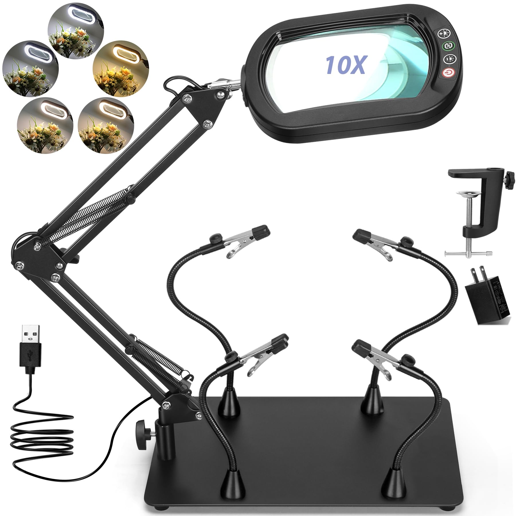 Photo 1 of Drdefi Helping Hands Soldering Station, 10X Square Magnifying Glass with Light and Stand, 4 Magnetic Third Hands Soldering Tool, PCB Holder Solder Magnifier Desk Lamp for Soldering Electronic Repair