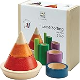 PlanToys® Cone Sorting Wooden Toy Set for Kids Ages 3+ | Montessori Colour & Size Recognition Activity for Fine Motor Skills, Logic & Focus | Eco-Friendly Educational Toy
