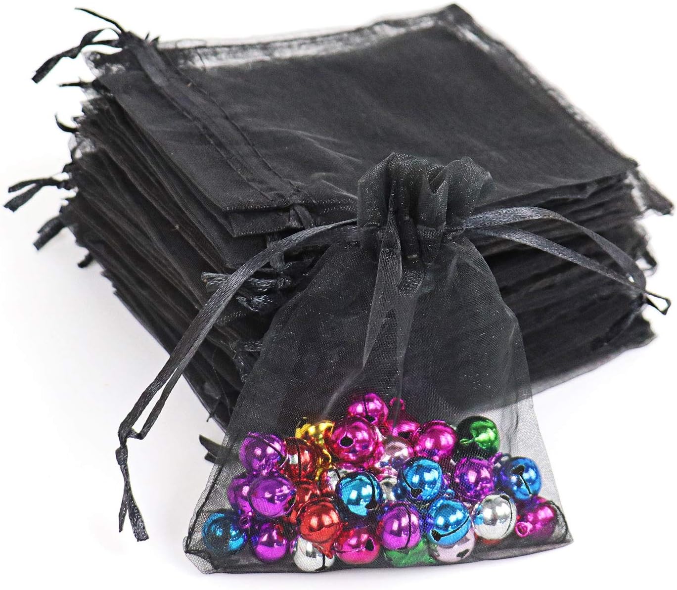 Lautechco 100Pcs Organza Bags 3x4 inches Black Organza Gift Bags Small Mesh Bags Drawstring Gift Bags Christmas Drawstring Organza Gift Bags (3x4 inches Black)