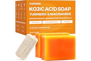 CADDISE Kojic Acid Turmeric Soap Bars – Dark Spot Remover & Skin Care, Handmade Face & Body Wash Bars with Niacinamide, Shea Butter, Tea Oil, Vitamin C (2 Pack, 8.5 Oz)