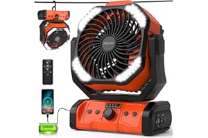 kejector Battery Powered Fan Rechargeable - 24000mAh 3-in-1 Portable Camping Fan with LED Lights, USB C, Auto Oscillating Operated Fan for Tents, Travel, BBQ, Fishing, Home, Office, Camper Essentials
