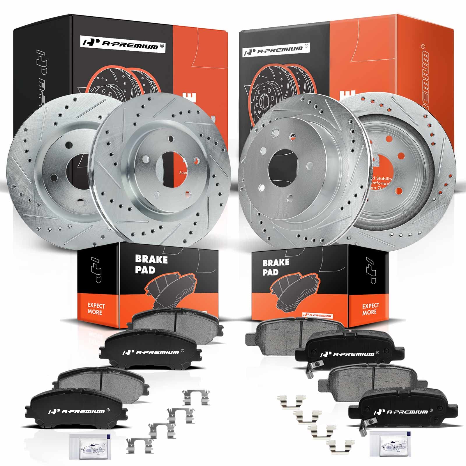 Photo 1 of A-Premium Front & Rear Drilled and Slotted Disc Brake Rotors + Ceramic Pads Kit Compatible with Select Nissan Models - Rogue 2008 2009 2000 2010 2011 2012 2013, 12-PC Set