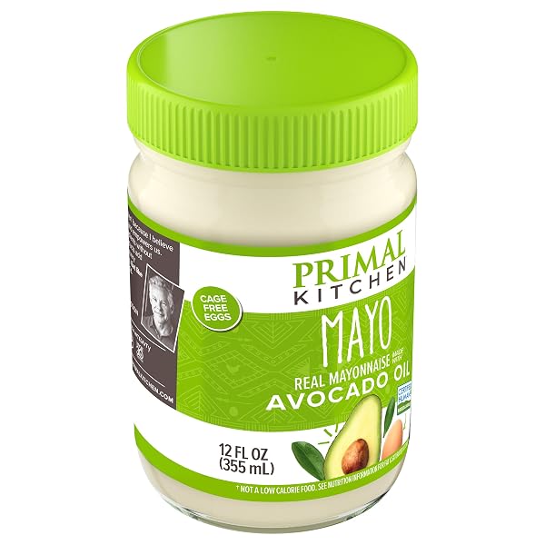 PRIMAL KITCHEN MAYO MADE WITH AVOCADO OIL, WHOLE30 APPROVED, CERTIFIED PALEO, AND KETO CERTIFIED, 12 OUNCES.
