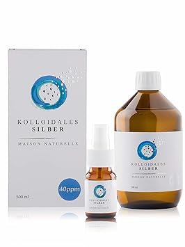 MAISON NATURELLE ® - Kolloidales Silber 40 PPM (500 ml) - Silberwasser + kostenlose 30ml Sprühflasche - Höchste Reinheitsstuf