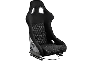 JIABEIR Size L Piece Of Universal Strong Fiberglass Back Racing Seat For Cars Black Fabric Cloth White Diamond Stitch With Dual Lock Sliders Bucket Seat