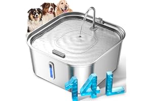 MAILOFY Large Dog Water Fountain 14L/3.7Gal, Stainless Steel Pet Fountain for Large Dogs and Multi-Pets Families, with Visible Window & Extra Wide Drinking Area, Square Design Enlarges Capacity & Saves Space