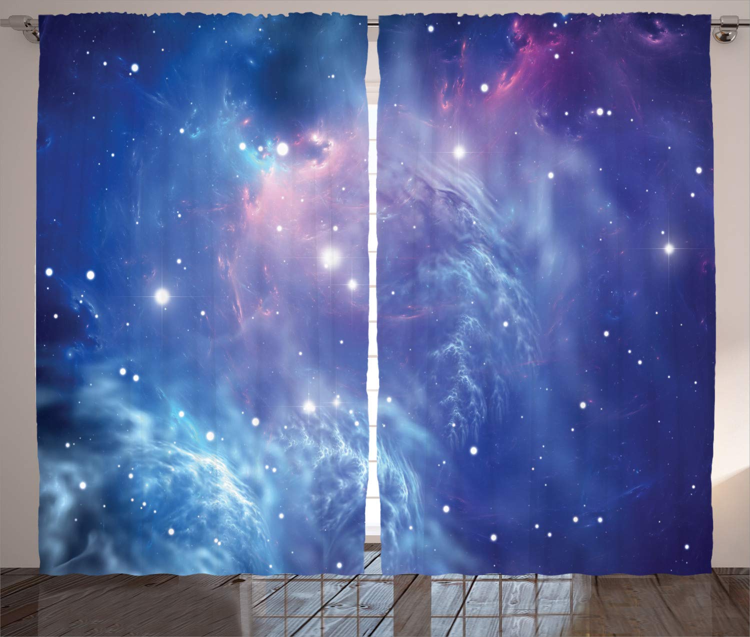 ABAKUHAUS Outer Space Curtains, Outer Space Nebula in the Galaxy with Star Clusters Mysterious Astronomy Art, Living Room Bedroom Window Drapes 2 Panel Set, 69 W X 110 L, Purple — image 1