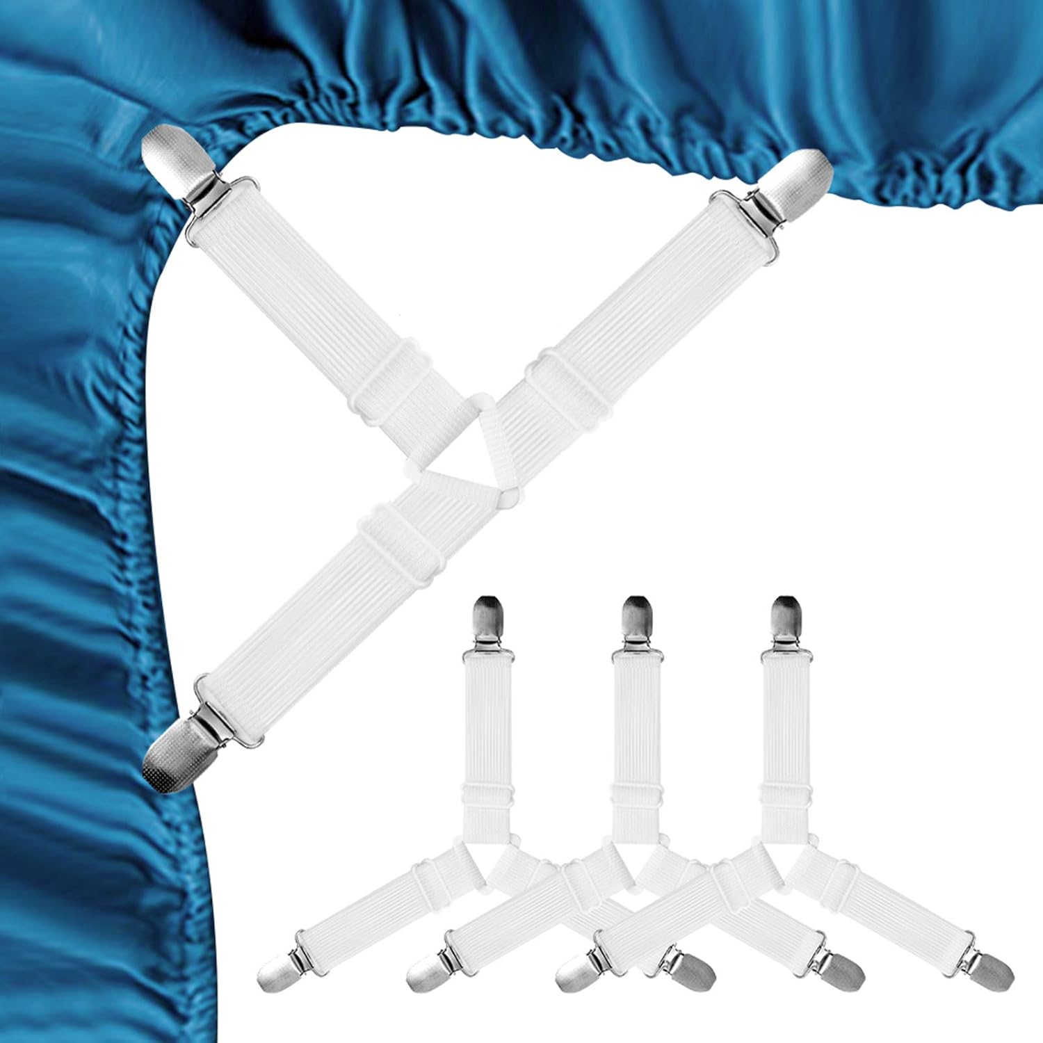 HZAZF 4PCS Bed Sheet Holder Straps, Upgraded Triangle Bed Sheet Fasteners, Elastic Adjustable Bed Sheet Straps with Heavy Duty Grippers Clips (Black): Home & Kitchen