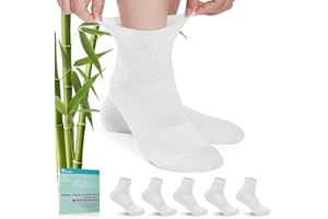 Revosoxs Diabetic Socks for Men Women,5 Pairs Bamboo Viscose Diabetic Ankle Socks for Women,Non-Binding &Breathable(White-Medium)