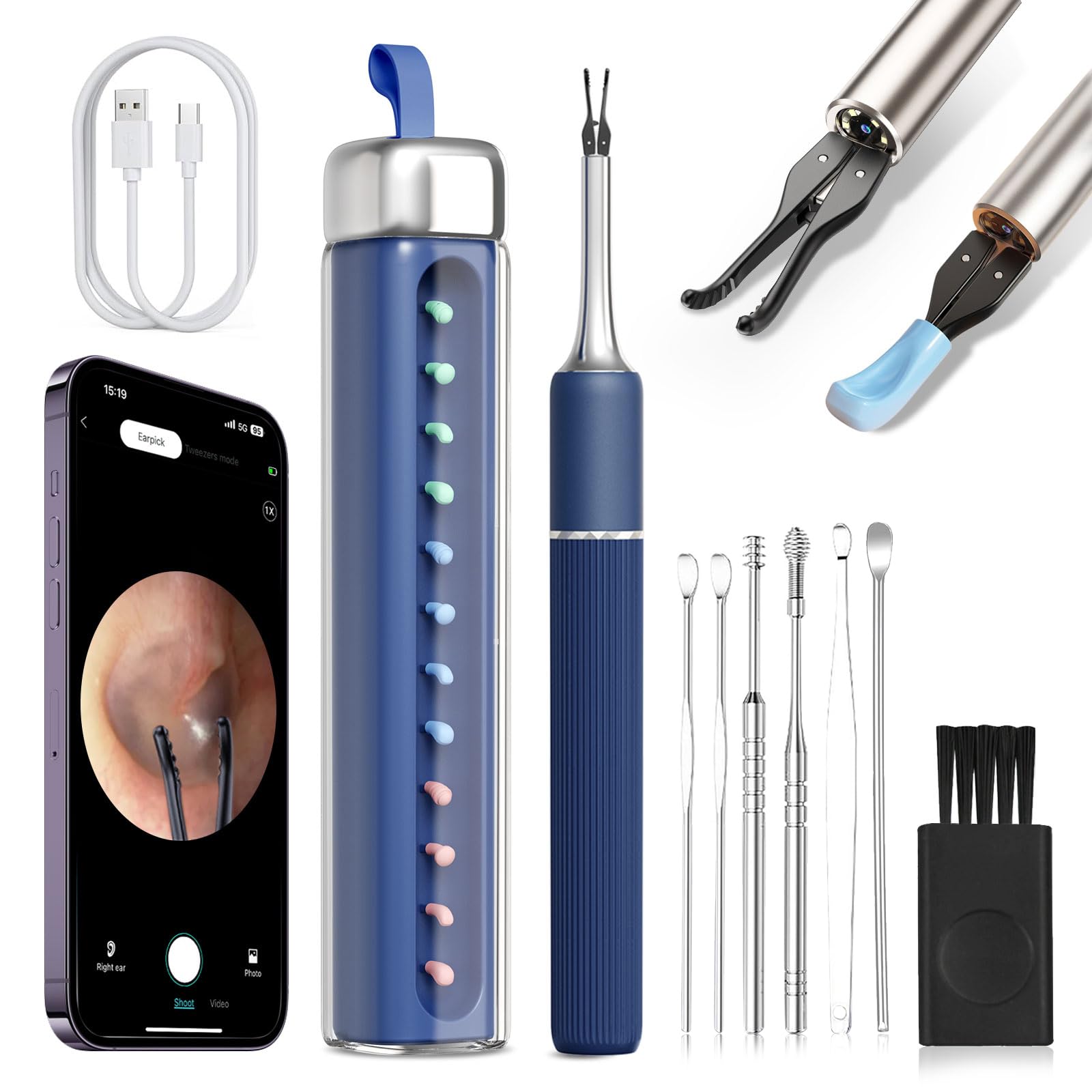 Photo 1 of MEKK Smart Ear Wax Removal Kit S5-10MP HD Visual Ear Cleaner with Precision Tweezers, 12 Tools & Travel Case - Wireless Otoscope for iOS/Android?