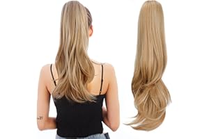 HEWEICSY Ponytail Extension,Hair Extension Ponytail 20" Long Claw Hair Extension Synthetic Wavy Straight Hairpieces Ponytail Clip in Ponytail Wig Daily Fluffy Pony Tail for Women(Blonde)