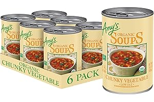 AMY'S Amy’s Soup, Vegan Chunky Vegetable Soup, Gluten Free, Made with Organic Tomatoes, Carrots, Green Beans, Corn, Peas, Canned Soup, 14.3 Oz (6 Pack)