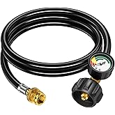 Alloxity 6FT Propane Hose Adapter 1lb to 20lb, LP Gas Tank Hose with Gauge, Propane Tank Adapter 20lb to 1lb Converter for Ca