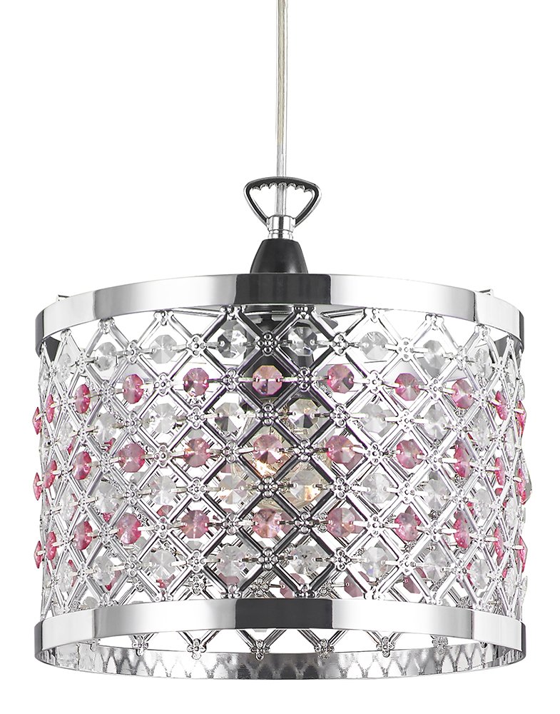 Modern Sparkly Ceiling Pendant Light Shade with Clear and Pink Beads by Happy Homewares