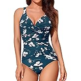 Smismivo Tummy Control Swimsuits for Women Slimming One Piece Bathing Suit Retro Ruched Push Up Vintage Padded Swimwear