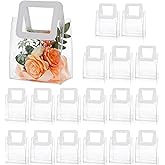 yarlung 18 Pack Clear Gift Bags for Valentine's Day, PVC Party Favor Bags with White Handles, Reusable Small Gift Wrap Tote Bag for Baby Shower, Wedding, Birthday