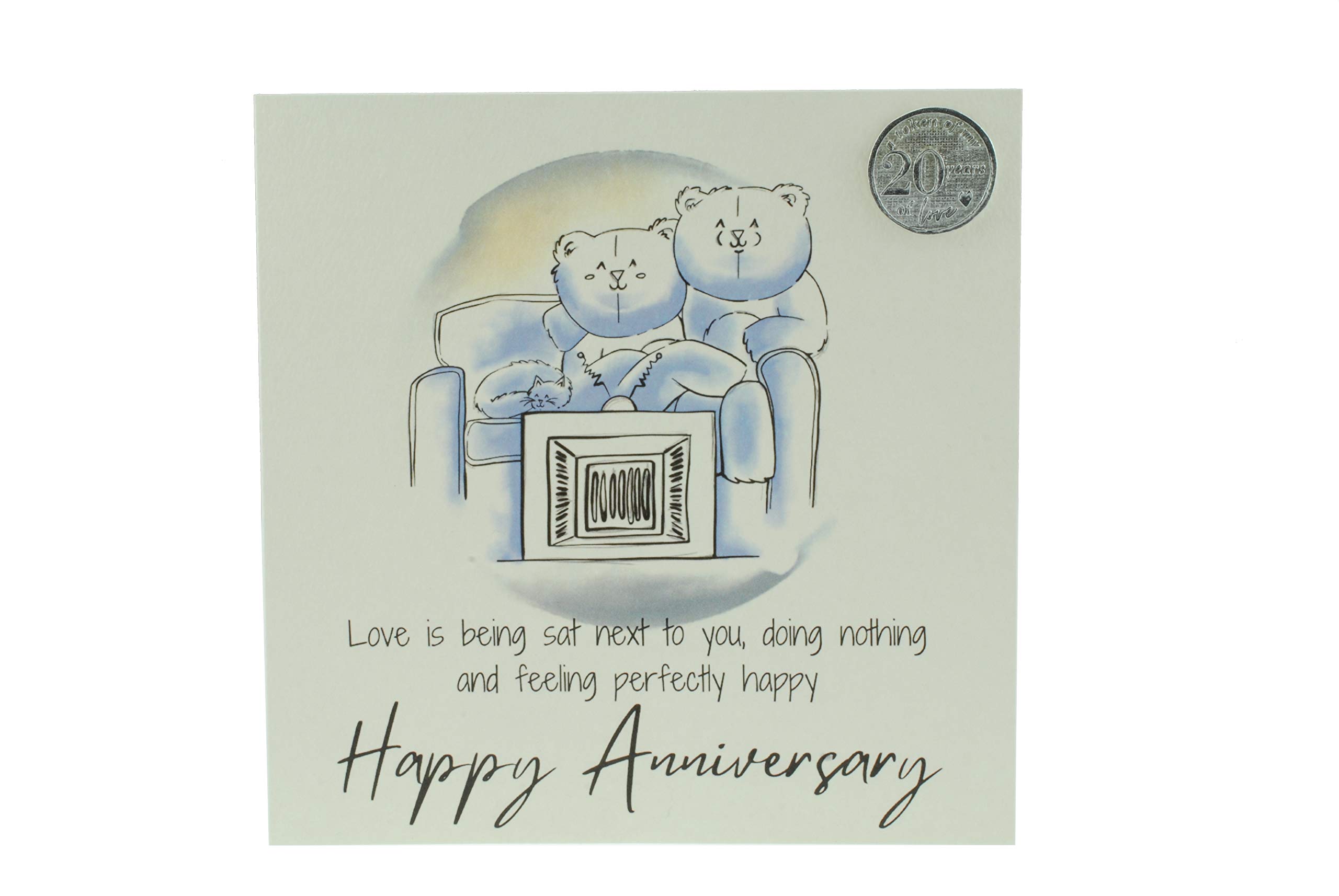 Cute 20th Anniversary Card, Relaxed Bears – Free Metal 20th Anniversary Love Token Gift (gc-annitv20)